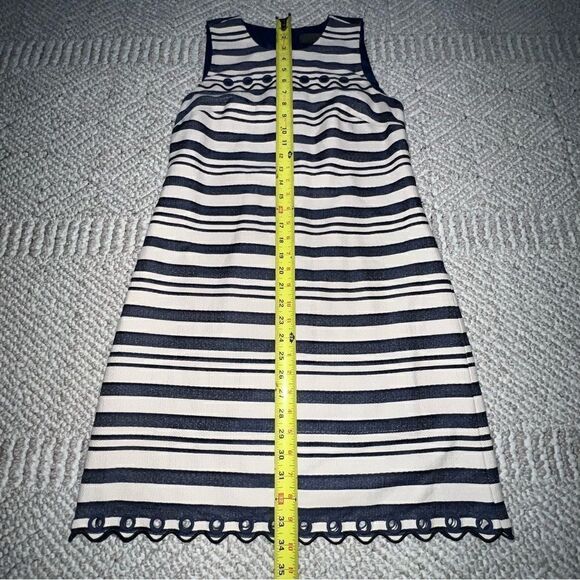 J Crew Cotton Blend Striped Scalloped Dress - Sz 2 - Picture 13 of 16